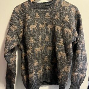 gray and brown pattered sweater